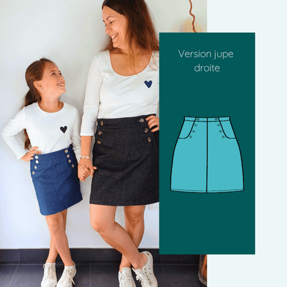 Pantalon - Short - Jupe Fauvette kids | Taille 2 à 12 ans, patron de couture pdf à télécharger, version jupe droite pour enfants.