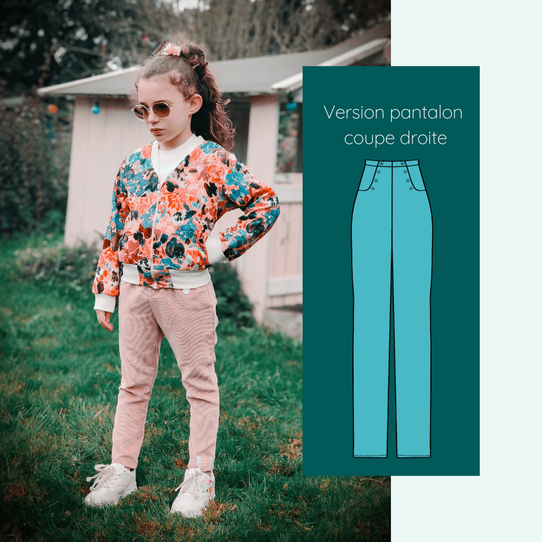 Pantalon - Short - Jupe Fauvette kids | Taille 2 à 12 ans, patron de couture pdf à télécharger, enfant portant pantalon coupe droite.