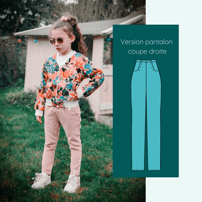 Pantalon - Short - Jupe Fauvette kids | Taille 2 à 12 ans, patron de couture pdf à télécharger, enfant portant pantalon coupe droite.