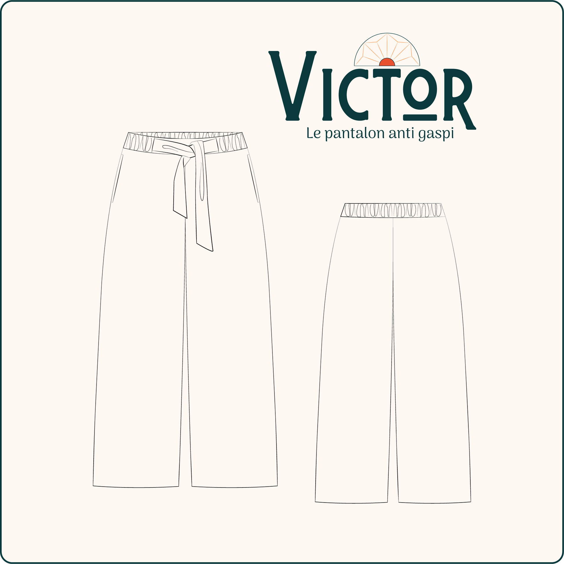 Illustration du Pantalon Victor, un patron de couture pdf à télécharger avec poches latérales et ceinture intégrée.