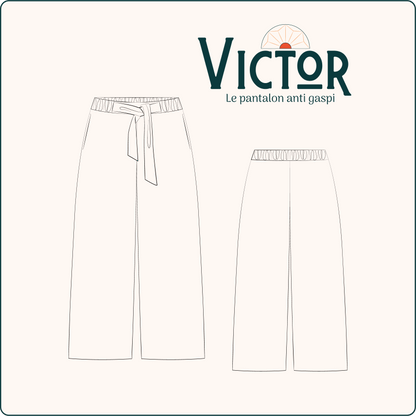 Illustration du Pantalon Victor, un patron de couture pdf à télécharger avec poches latérales et ceinture intégrée.