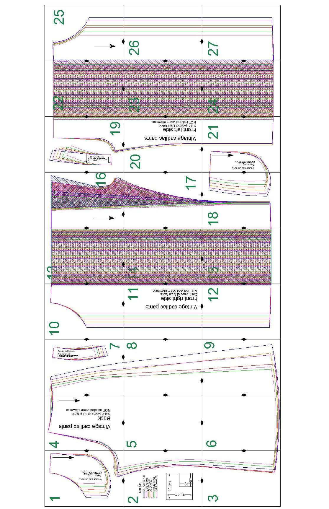 Patron de couture PDF à télécharger pour Pantalon - XXS-XL - VINTAGE CADILAC, format A4/A0/US Letter.