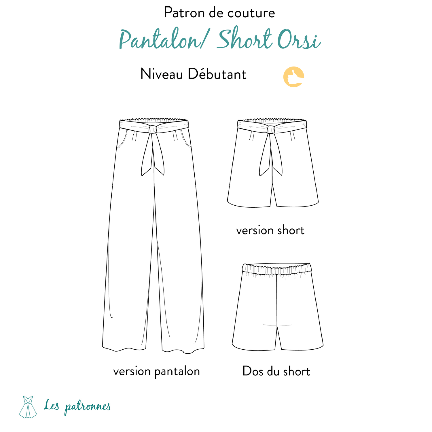 Patron de couture PDF à télécharger pour Pantalon ou short Orsi, avec options de pantalon large et short, débutant, féminin.