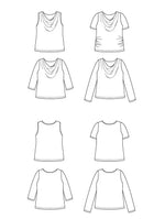 Patron PDF Blouse Bénitier PINA COLADA, huit variantes de coupes sans manches et manches courtes et longues