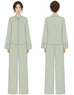 Patron PDF Ensemble Blouse & Pantalon Pyjama ROSIE, vue arrière, blouse boutonnée et pantalon large en lin