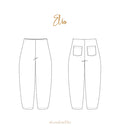Patron PDF Pantalon Elio Femme du XS au XXL, vue de face et dos avec poches arrière, coupe droite