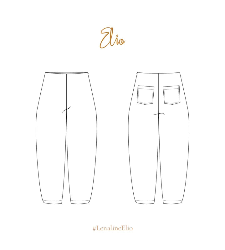 Patron PDF Pantalon Elio Femme du XS au XXL, vue de face et dos avec poches arrière, coupe droite
