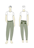 Illustration du Patron PDF Pantalon Homme EL CAPITANO du XS au XXL, patron de couture pdf à télécharger, vue avant et arrière.
