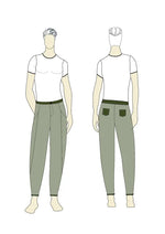 Illustration du Patron PDF Pantalon Homme EL CAPITANO du XS au XXL, patron de couture pdf à télécharger, vue avant et arrière.