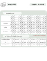 Tableau de mesure du Patron PDF Pantalon femme LARA du 30 au 58, guide des tailles en centimètres et pouces