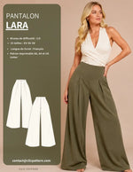 Femme portant le Patron PDF Pantalon LARA du 30 au 58, large et fluide en viscose kaki, vue de face