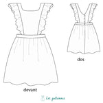 Patron PDF Robe Angélico fille du 2 au 14 ans, vue devant et dos avec manches à volants et jupe évasée