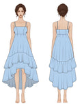 Patron PDF Robe ELLA femme du 30 au 58, vue dos, robe évasée à volants superposés et encolure carrée