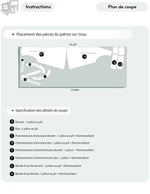 Plan de coupe du Patron PDF Robe LARA femme du 30 au 58, schéma technique avec pièces de patron et détails de finition