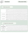 Tableaux de mesures du Patron PDF Robe Longue SILKA du 30 au 58, guide des tailles corps et finitions vêtement