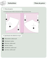 Patron PDF Robe ROSALI femme du 30 au 58, schéma de coupe avec détails des pièces de patron