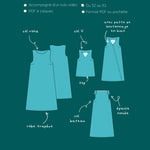 Patron PDF Robe et Top Néris Femme du 32 au 52, schémas techniques avec col ronde, col V et col bateau