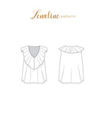 Patron PDF Top Line Femme XS au XXL, vue arrière avec col volanté et manches courtes