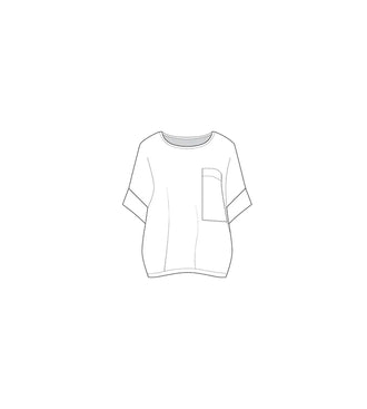 Patron PDF Top Luca Femme XS-XXL, vue technique du devant avec poche poitrine et manches courtes
