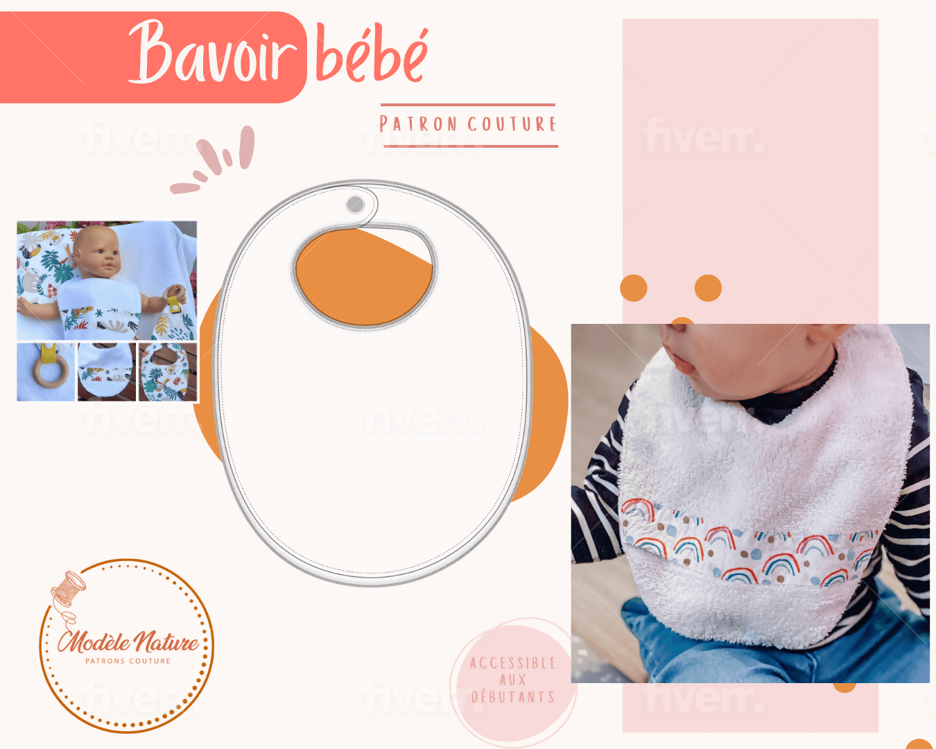 Patron pdf du bavoir bébé avec design réversible et éponge ultra-absorbante à télécharger.