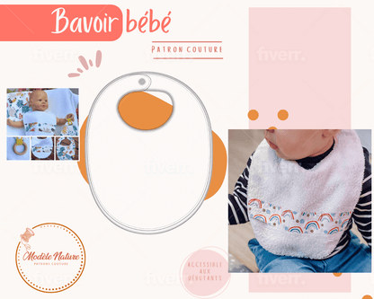 Patron pdf du bavoir bébé avec design réversible et éponge ultra-absorbante à télécharger.