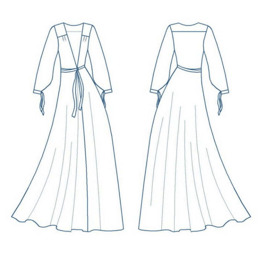 Illustration du patron de couture Peignoir - XS/XL - CLASSY DITA, format PDF téléchargeable, niveau intermédiaire.