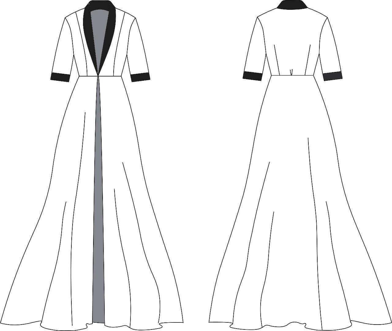 Dessin technique du Peignoir du XS au XL - ELOGIUM, patron de couture pdf à télécharger