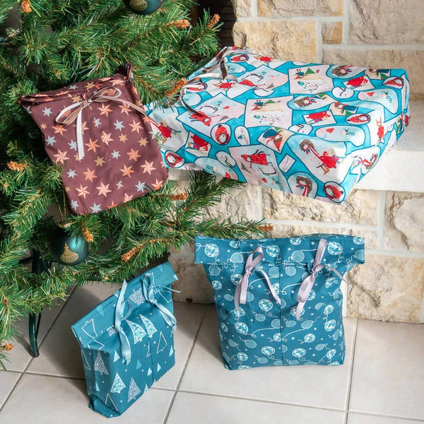 Pochette cadeaux, 4 formats – Surprise! sous le sapin avec rubans, zéro déchet. Patron de couture pdf à télécharger disponibles.