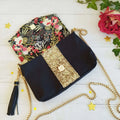 Pochette de cérémonie Lyna noire et dorée avec chaîne dorée, patron de couture pdf à télécharger