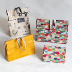 4 pochettes Curcuma, patron de couture pdf à télécharger, en 4 tailles différentes pour rangement ou pochette cadeau.