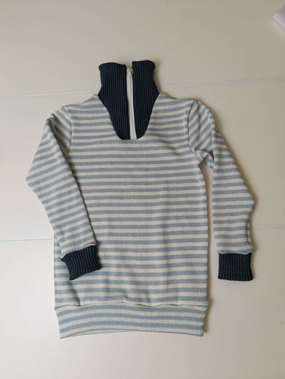 Pull BOLIDE du 2 au 16 ans, patron de couture pdf à télécharger, image d'un pull camionneur rayé pour enfant