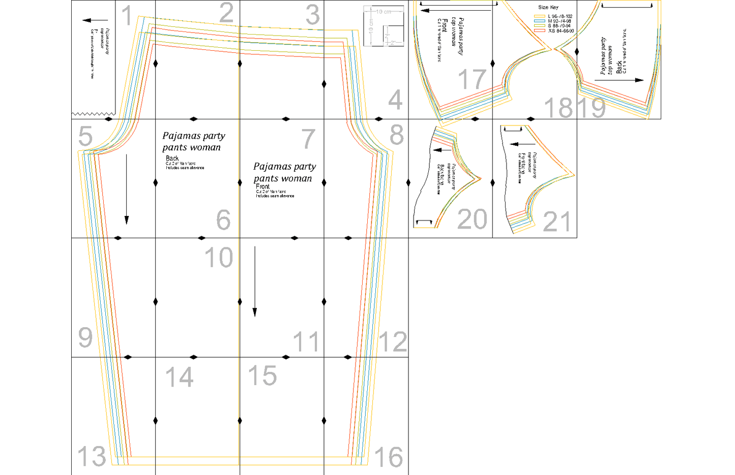 Patron de couture PDF Pyjama - XS/L - FALL IN LOVE à télécharger, niveaux intermédiaires, tailles XS à L, formats A4/A0/US Letter.