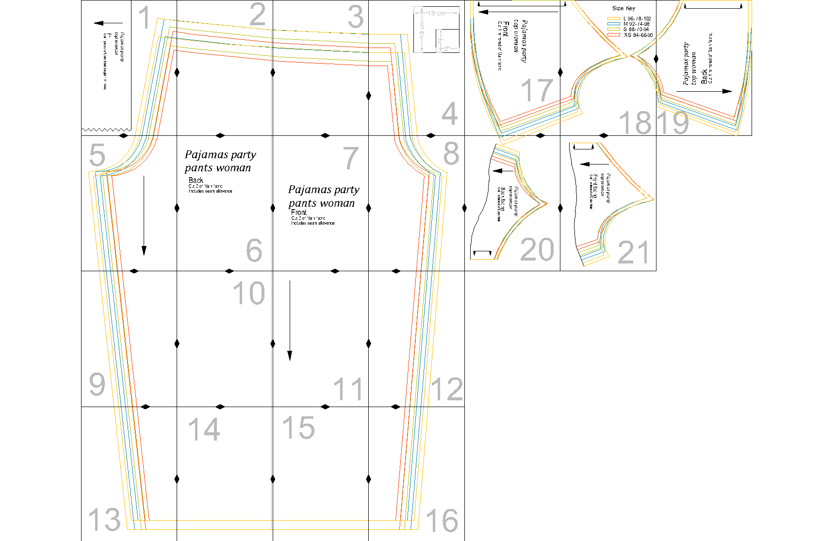 Patron de couture PDF Pyjama - XS/L - FALL IN LOVE à télécharger, niveaux intermédiaires, tailles XS à L, formats A4/A0/US Letter.