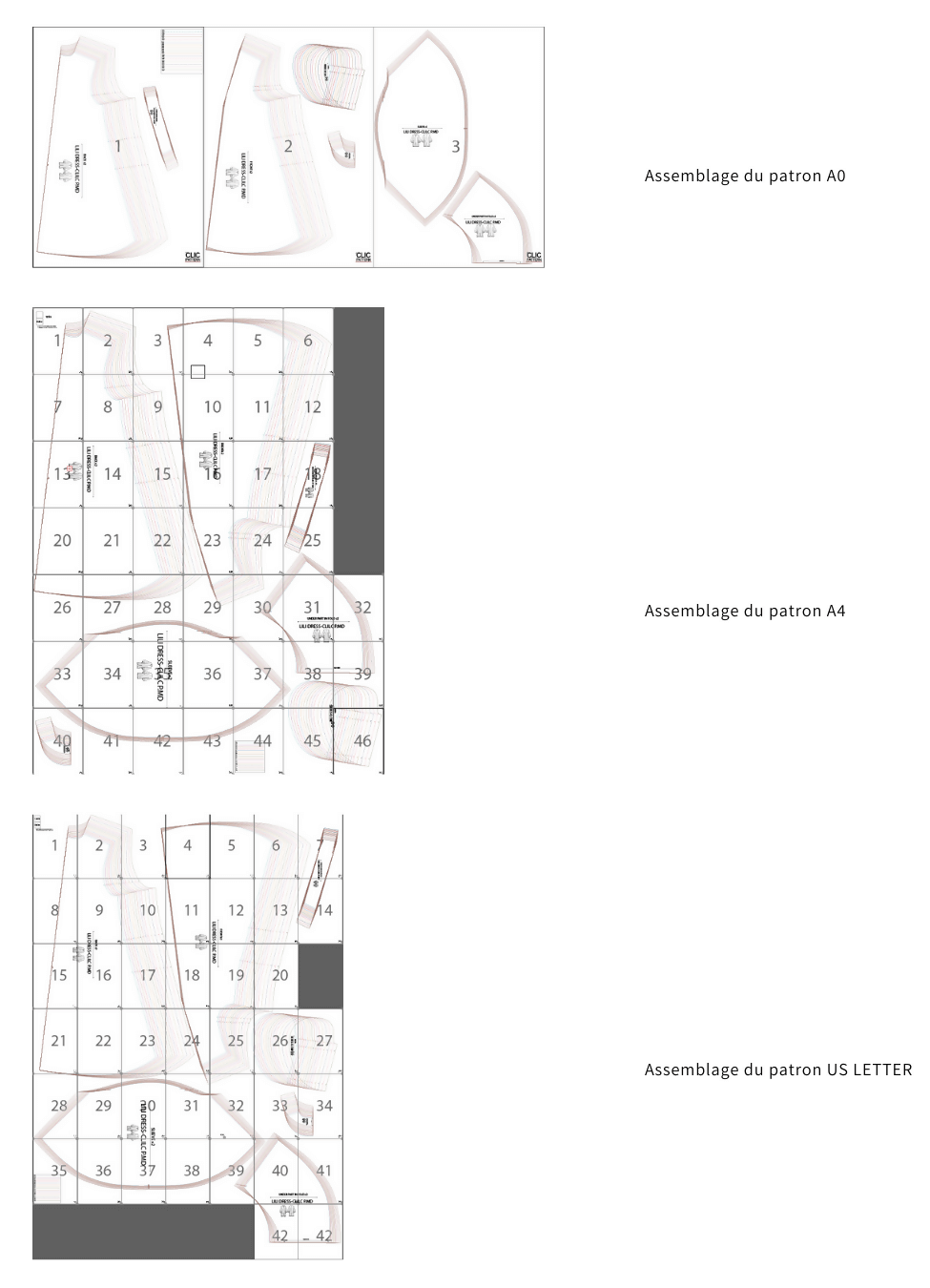 Patron de couture PDF à télécharger de la ROBE LILI- 15 tailles de 30à 58 EU, comprenant des formats A0, A4 et US LETTER.
