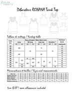 ROXANA - Débardeur pour femmes du 34 au 54, patron de couture pdf à télécharger, tableau de tailles et variations de longueur.