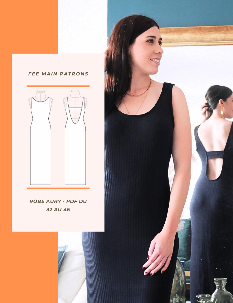 Patron de couture pdf à télécharger Robe Aury en version élégante et décontractée, disponible en tailles 32 à 46.