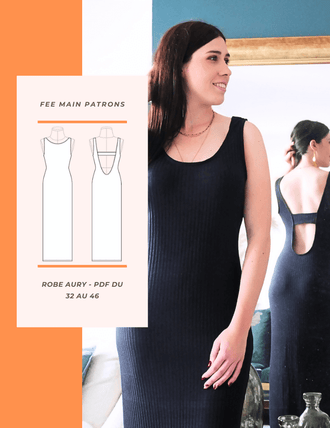 Patron de couture pdf à télécharger Robe Aury en version élégante et décontractée, disponible en tailles 32 à 46.