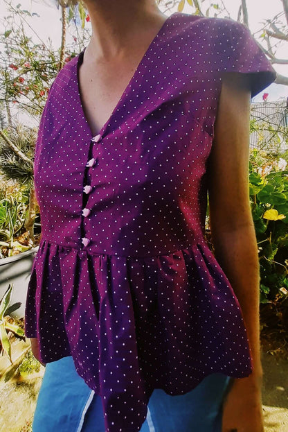 Robe/ Blouse Gula - T36 à 50 en tissus à pois avec col en V et boutonnières, patron de couture pdf à télécharger