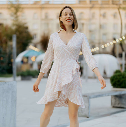 Robe Cache-Coeur - XS-XL - ANGELICA en tissu léger, idéale pour l'été, niveau intermédiaire, patron de couture pdf à télécharger.