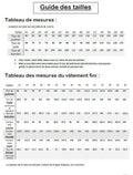 Guide des tailles pour le patron de couture pdf à télécharger de la Robe "Doline" du 32 au 60, incluant mesures et instructions.