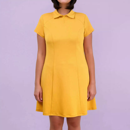 Robe Gaby Femmes en jaune, patron pdf à télécharger pour coudre une robe moderne et confortable.
