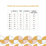 Guide des mensurations pour Robe L'Audacieuse - T34 à 48, patron de couture pdf à télécharger, tailles et longueurs détaillées.