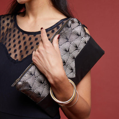 Robe La Coquette - T34 à 48, détail pochette géométrique pour fêtes, patron de couture pdf à télécharger.