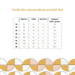 Guide des mensurations pour "Robe La Coquette - T34 à 48" avec patron de couture pdf à télécharger, incluant tailles et longueurs.