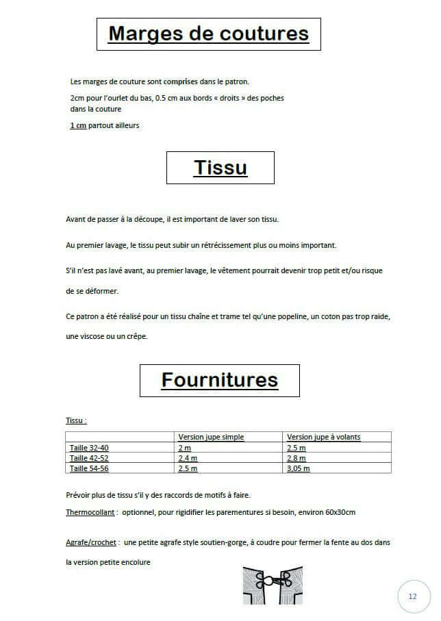 Robe "Pansy" du 32 au 56 : Guide tissu et fournitures, indispensable pour patron de couture pdf à télécharger.