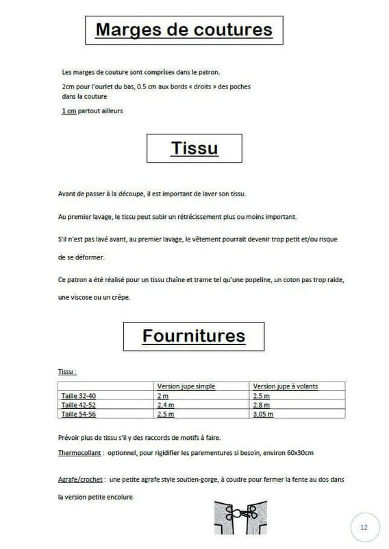 Robe "Pansy" du 32 au 56 : Guide tissu et fournitures, indispensable pour patron de couture pdf à télécharger.