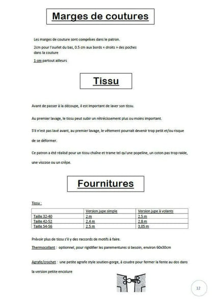 Robe "Pansy" du 32 au 56 : Guide tissu et fournitures, indispensable pour patron de couture pdf à télécharger.