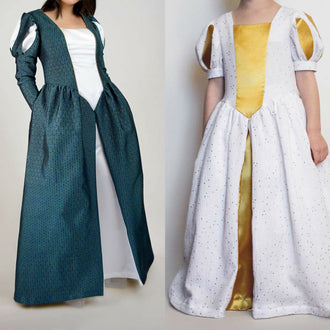 Robe Princesse Margaux Pack Duo avec patron de couture PDF à télécharger pour femmes et enfants, tenue élégante et féérique.