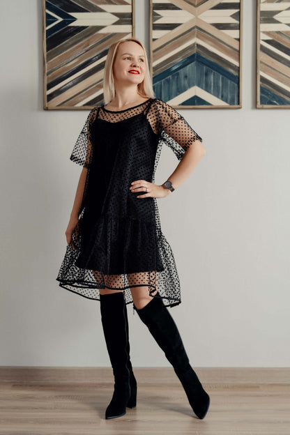 Robe Sparkle - Patron couture PDF du XS au L, élégante robe noire, modèle à télécharger, conçue pour couturières expérimentées.