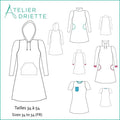Patron de couture pdf à télécharger pour Robe Sweat MILA pour femmes du 34 au 54, options encolure et manches, Atelier Driette